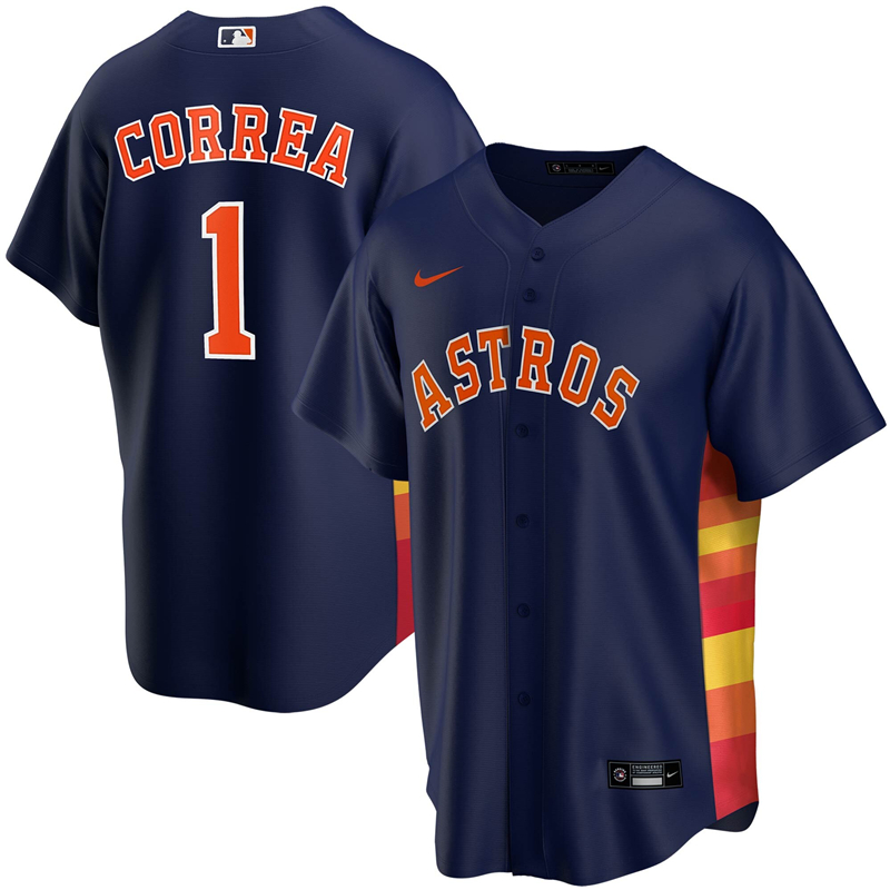 2020 MLB Men Houston Astros #1 Carlos Correa Nike Navy Alternate 2020 Replica Player Jersey 1->houston astros->MLB Jersey